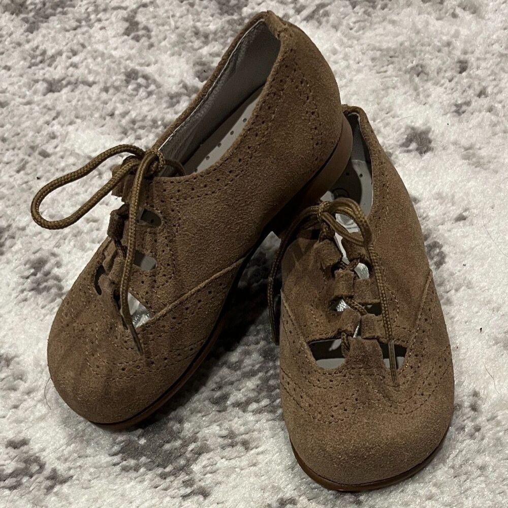 Calzados Gody Baby Girls Oxford Brown Lace-Up Suede Shoes Sz 22 (Toddler 6/6.5)